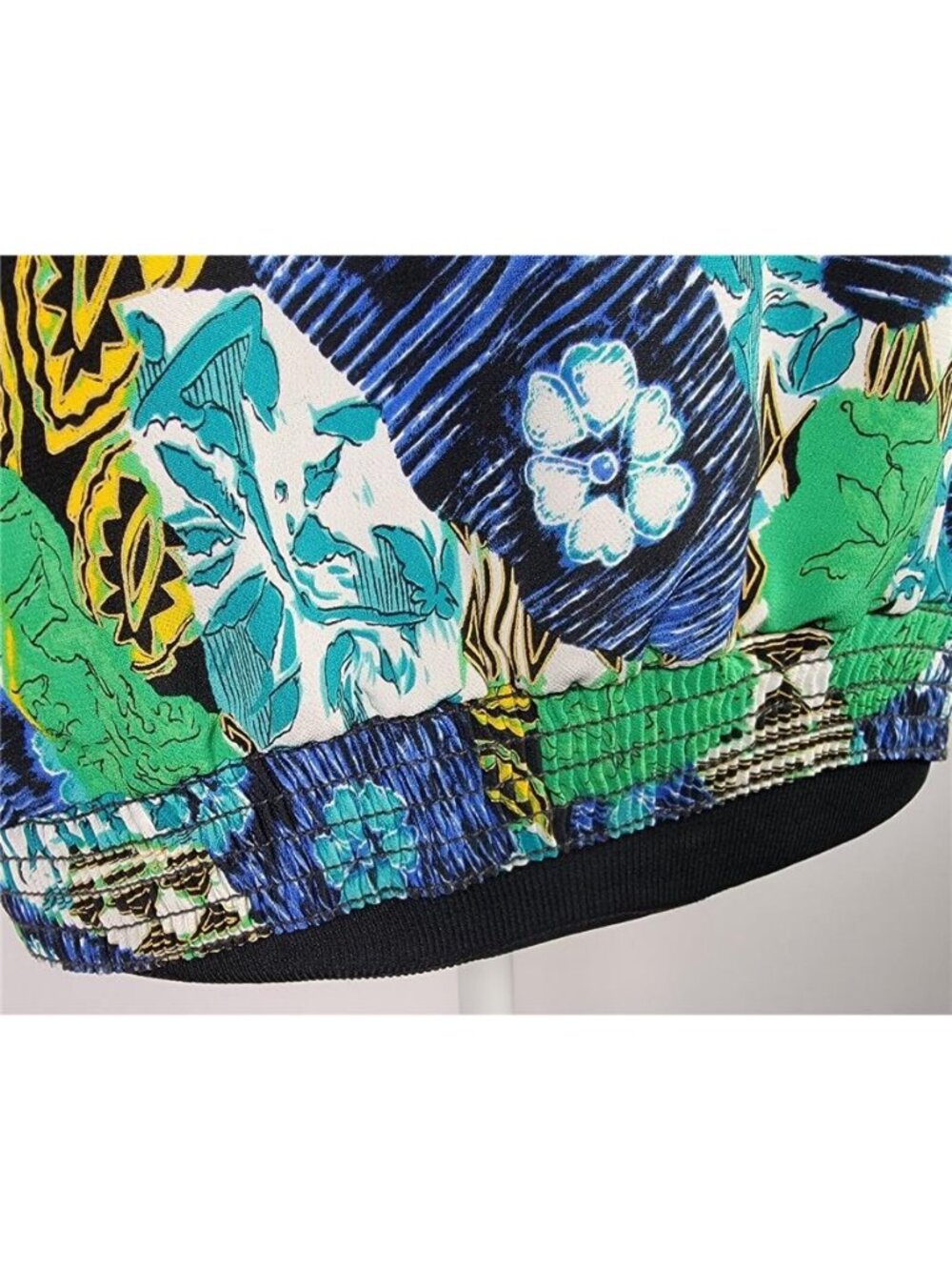 Green Blue 90s Retro Abstract Floral Blouse Elastic Hem Women M / 46" Chest - Picture 5 of 10